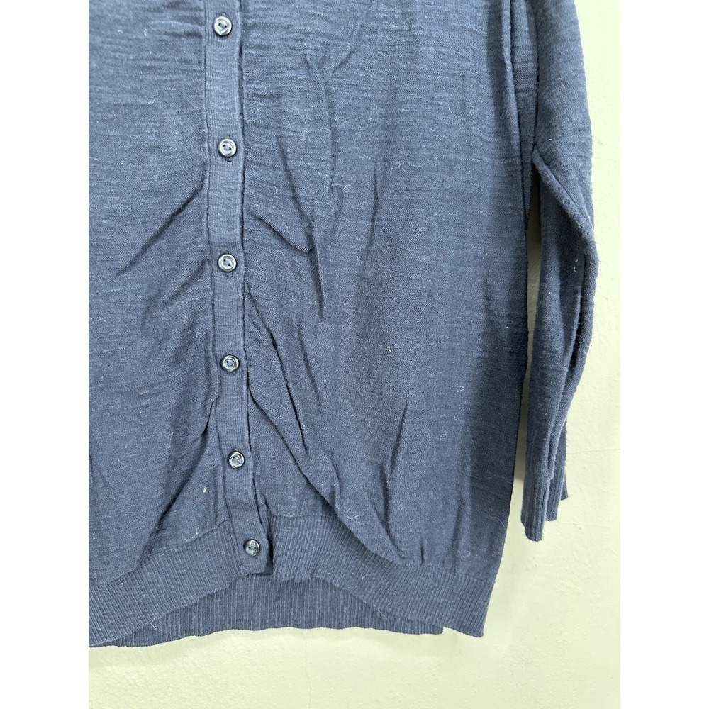 LOFT Cardigan LARGE Navy Blue 3/4 Sleeve Lightweight Button Front Sweater Office - Picture 6 of 11